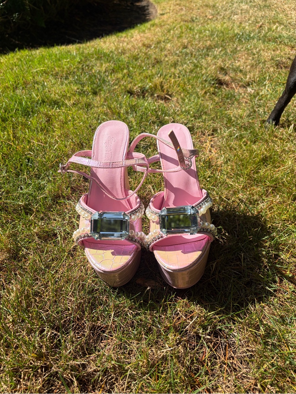 Sugar Thrillz Pink Jeweled Platform Sandals
